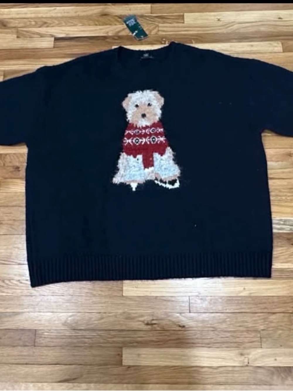 Navy Crewneck Sweater with Cream Dog Print - Picture 3 of 4